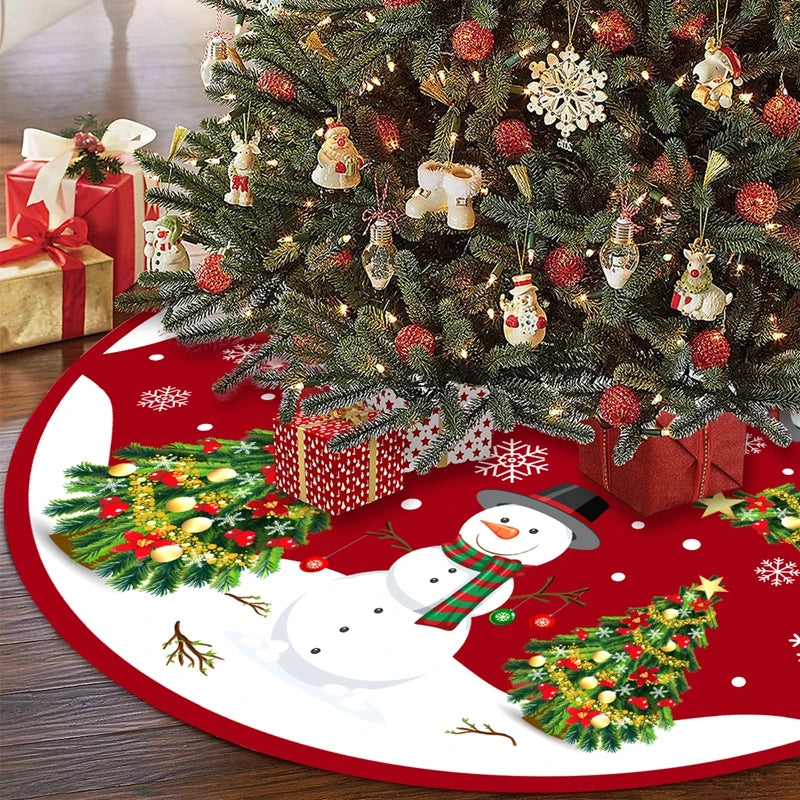90 Velvet Red Santa Claus Christmas Tree Skirt Snowflake Xmas Tree Mat for Christmas Decoration