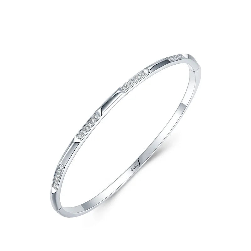 SZ427 Classic Style 925 Sterling Silver Single Cuff Bracelet for Women Gold Plated Zircon Pave Bangles Fashionable Jewelry