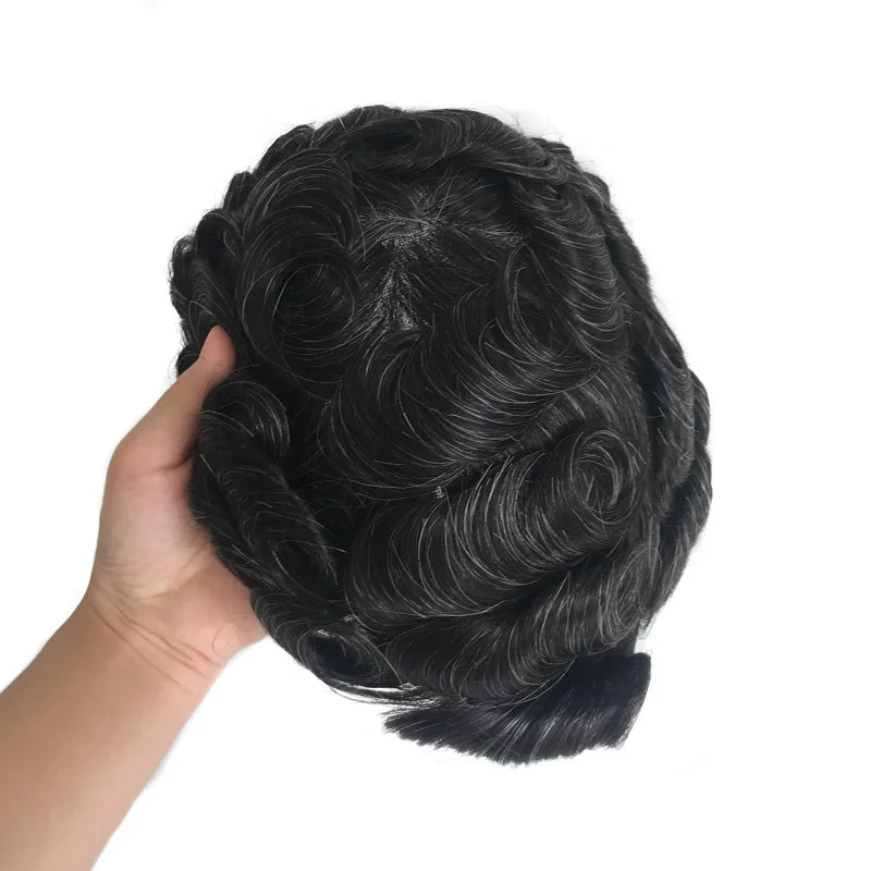 Australian Base Fine Swiss Lace PU Thin Skin Base Natural Human Hair Replacement System Men Hairpiece Toupee