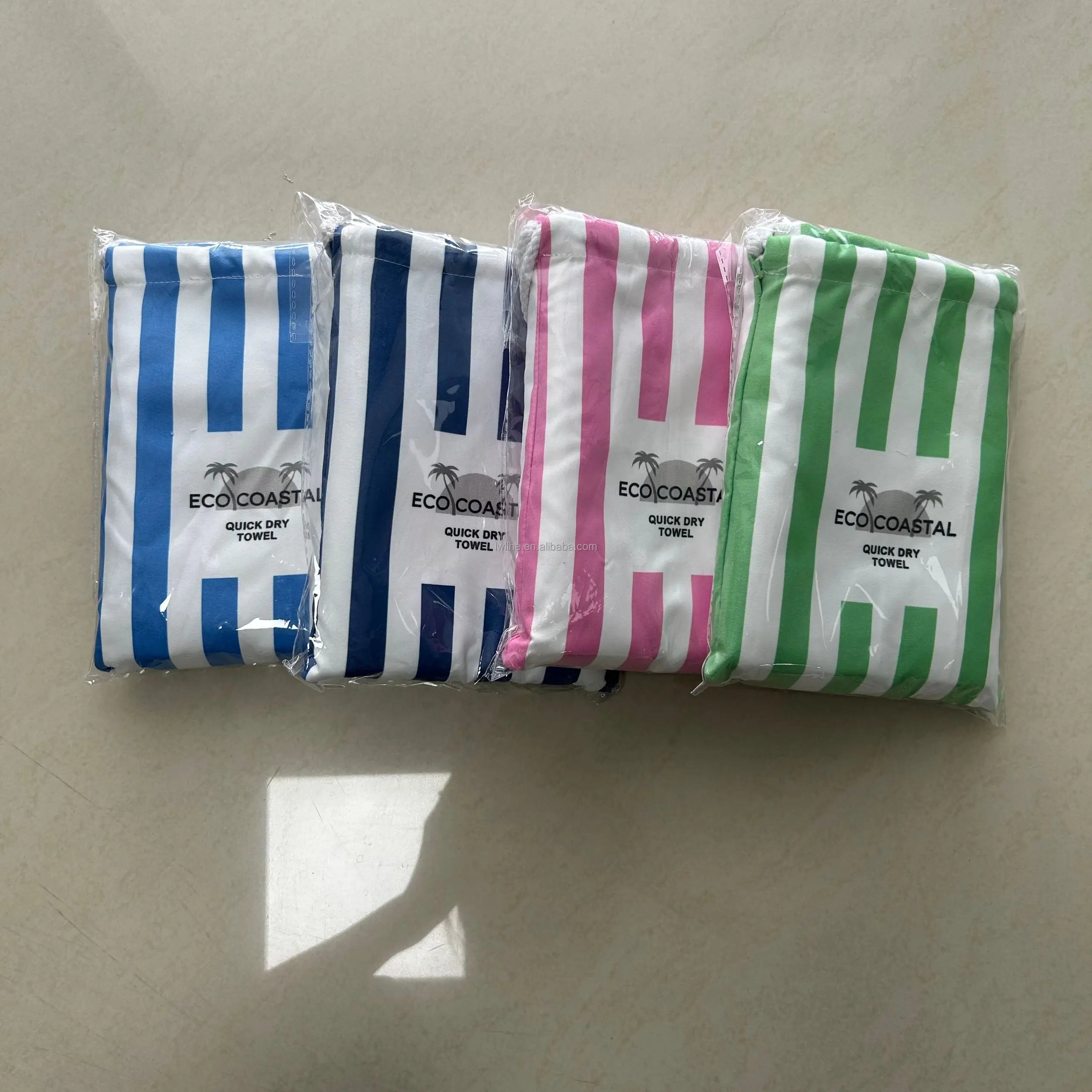 Wholesale Large Sand Free Stripe  Custom Print Beach Towel with Bag Quick Dry Beach Towel