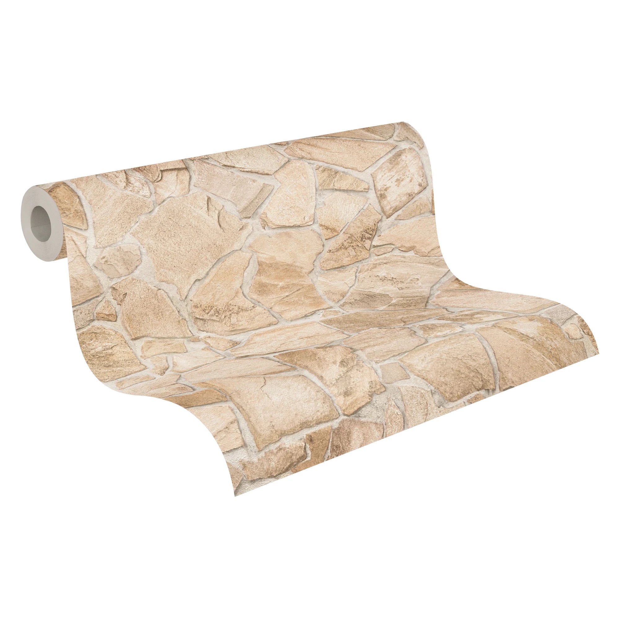 Made in Germany - Wallpaper rolls Stone Beige Brown - Non Woven Vinyl - Modern Wallpaper Stone Look for Walls - 1005 x 053 m