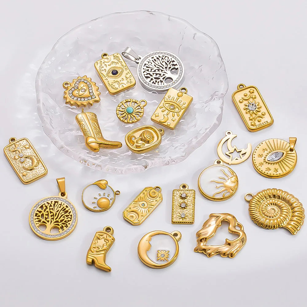 Vintage Waterproof Stainless Steel Gold Plated Rose Flower Evil Eye Charms for Jewelry Making