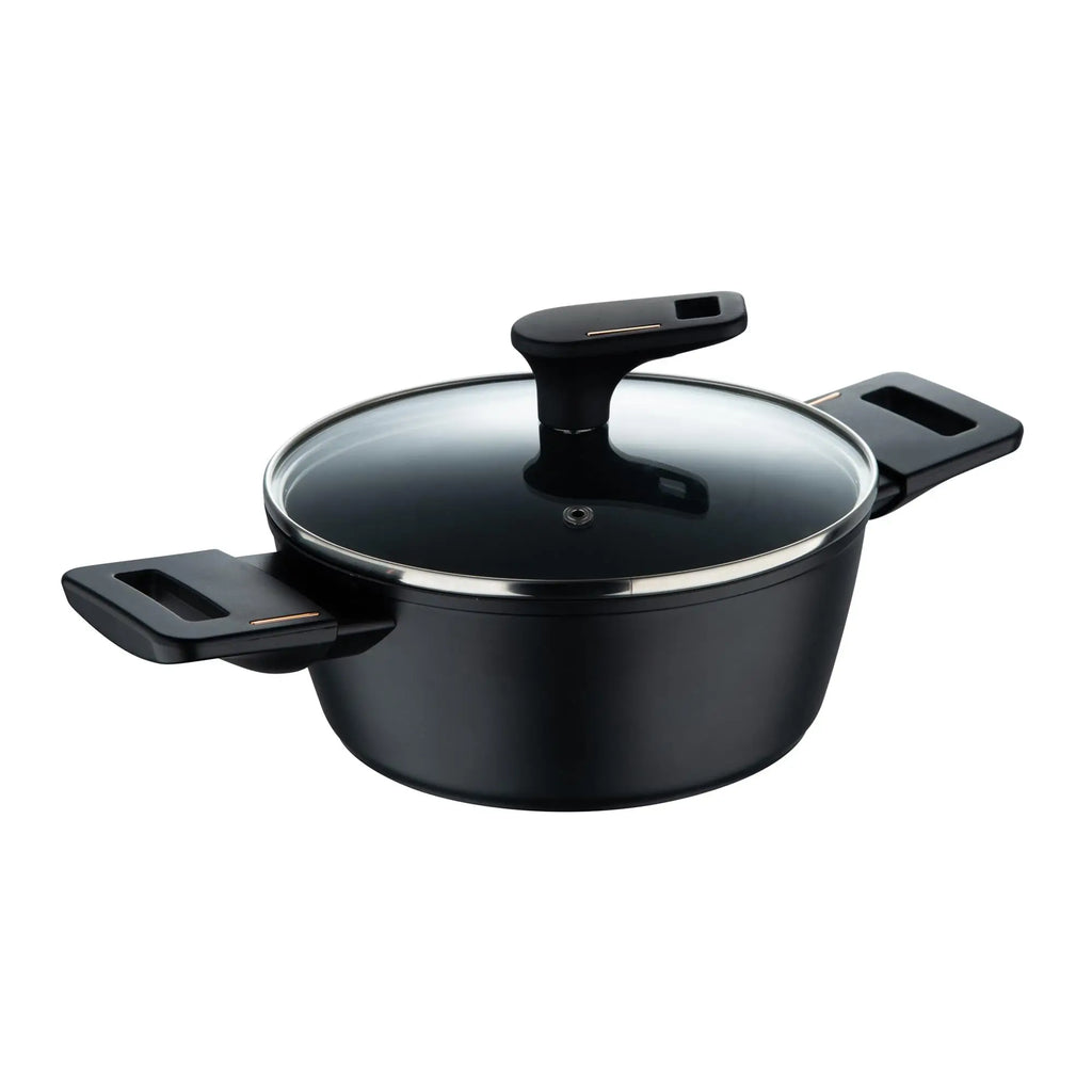 Bergner Copper Low Casserole 20cm 2.2L with lid in forged aluminum black