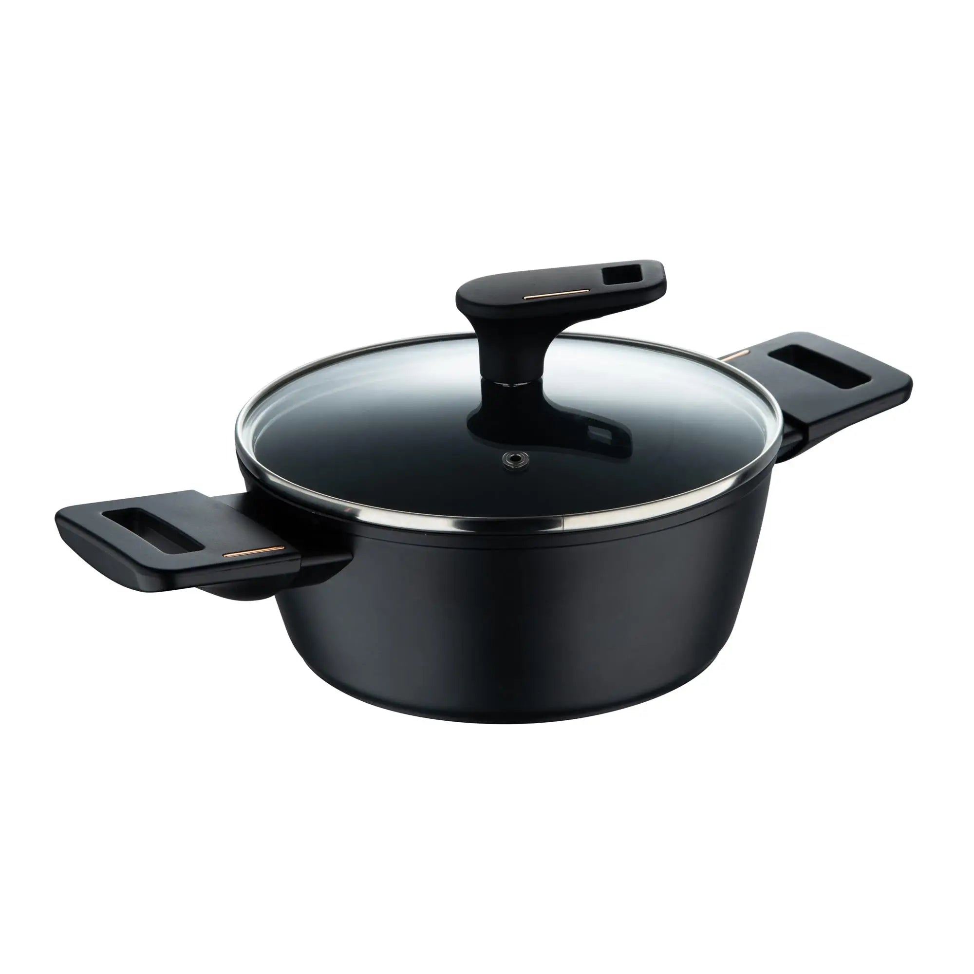 Bergner Copper Low Casserole 20cm 2.2L with lid in forged aluminum black