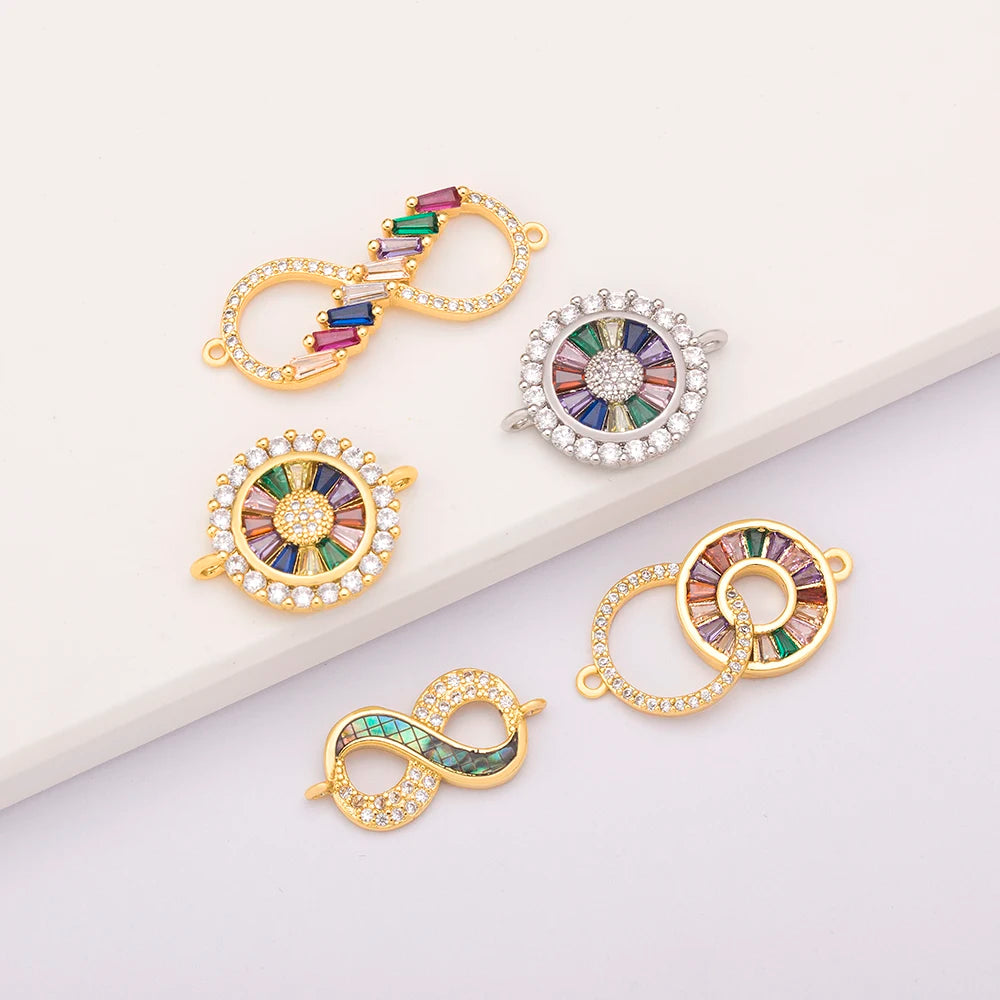Wholesale Multicolor Infinity Circle Pendant Charms Cubic Zirconia Gold Silver Plated for Bracelets Jewelry Making