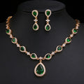 Wholesale Brass Green Gemstone Cubic Zirconia Silver Plated Peace Engagement Wedding Jewelry Bride Earrings Set and Necklace