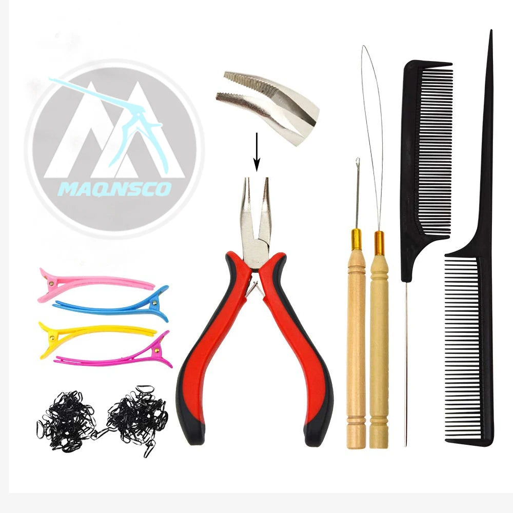 1500 Pcs BlackBrown Blonde Silicone Micro Lined Beads Hair Extension Tools Kit Loop Needle Threader Pulling Hook Needle 2 Combs