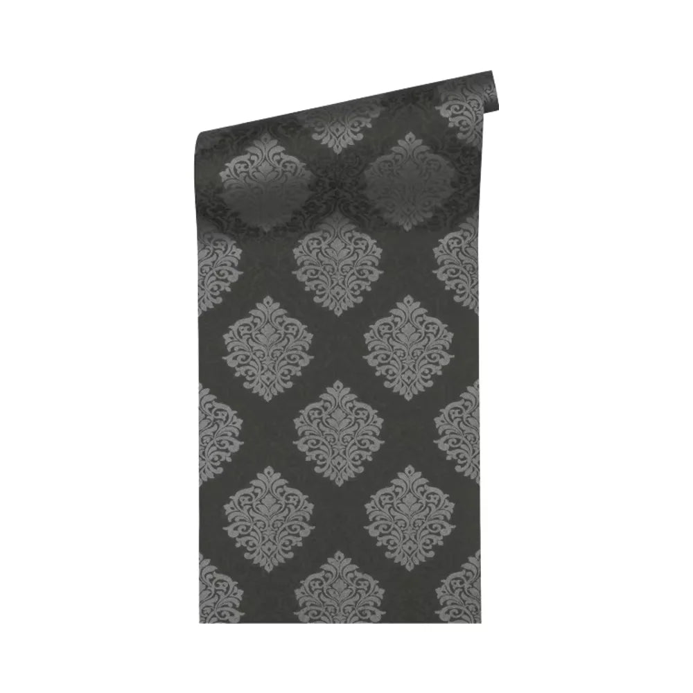 Made in Germany - Luxury Wallpaper rolls Damask Black Silver Grey Non Woven Contract Wallpaper for Hotel - 1005 x 053 m