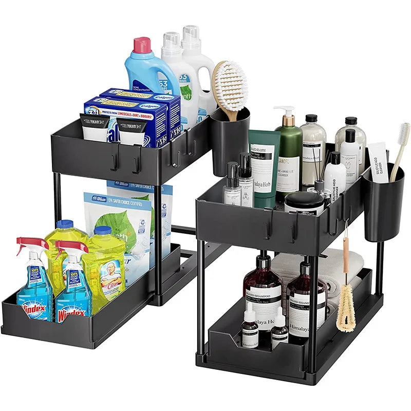 Multi-Functional Plastic Storage Rack for Kitchen Sink Simple Pull-Out Design Dinnerware