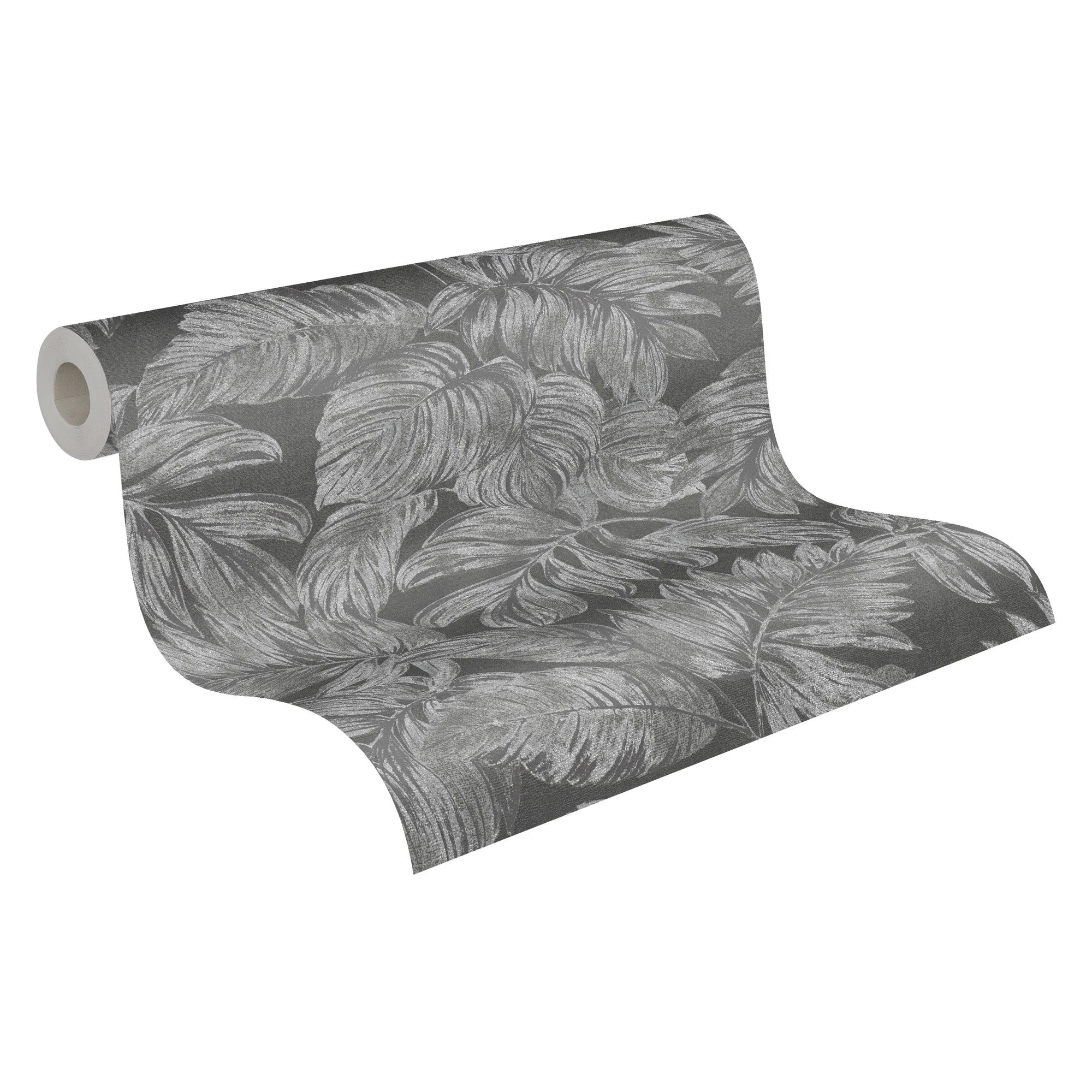 Made in Germany - Wallpaper rolls Floral Anthracite Grey Silver - Non Woven Vinyl - Wallpaper Leaves for Walls - 1005 x 053 m