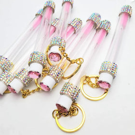 Private Label Eco-Friendly Microfiber Colorful Eyelash Brushes Mosaic Wand Spoolie Cleaning Brush Tube Keychain Plastic Mascara