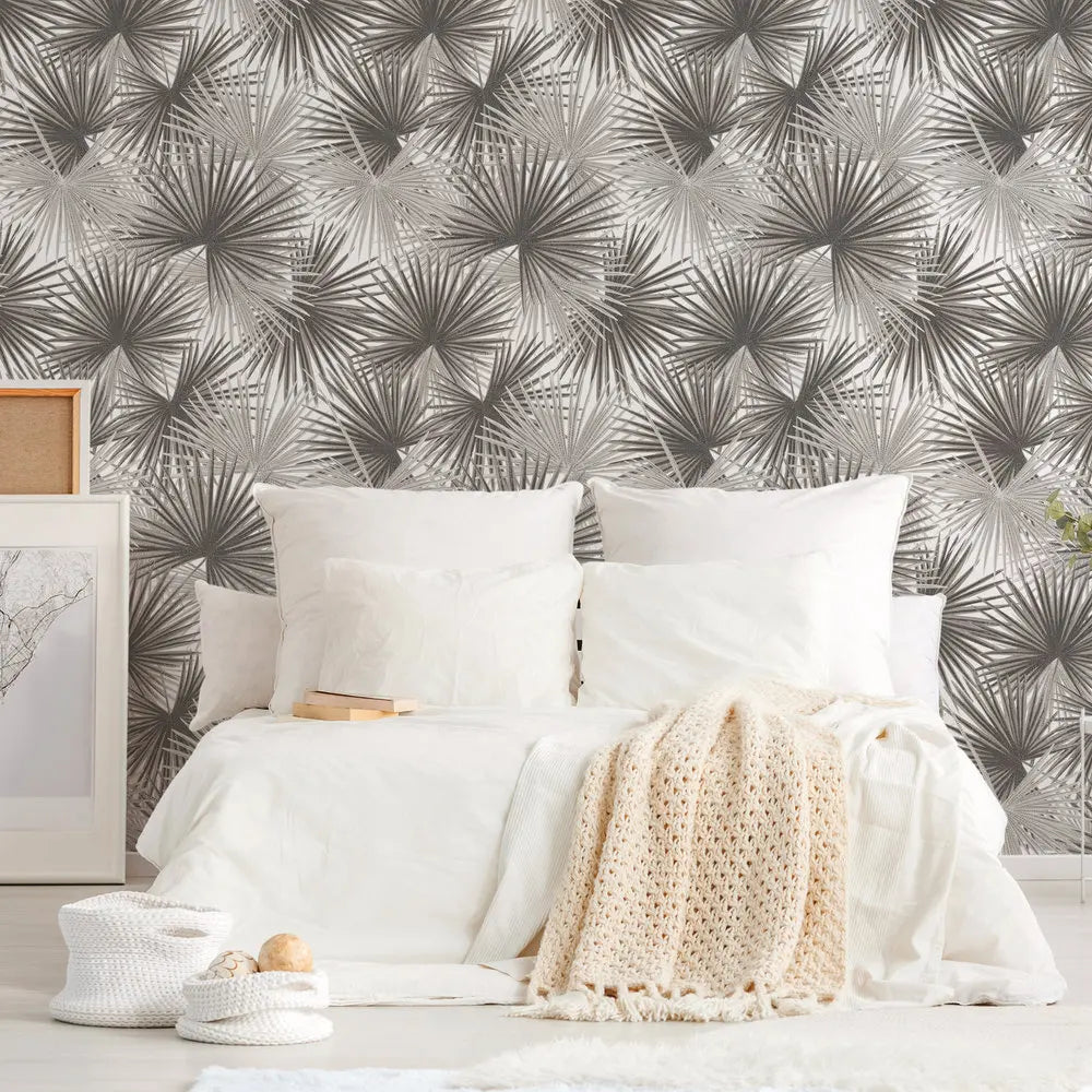 Made in Germany Photo Wallpaper Murals Jungle Grey Beige White Non Woven Vinyl Wall Mural Leaves for Hotel Bulk - 159 x 280 m