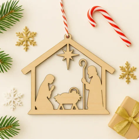 Pafu Christmas Decorations Nativity Christmas Ornament Wooden Christmas Tree Hanging Ornament MegaBDM