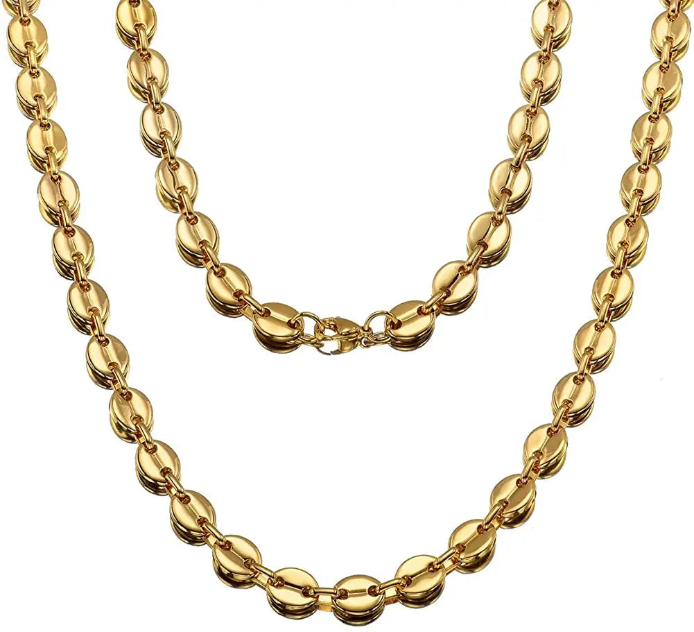 High End Jewelry Gold Plated Stainless Steel Jewelry Chubby Coffee Bean Necklace Bracelet Link Chains for Luxury Jewelry Set