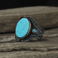 Azuris Turkey 925 Sterling Silver Men's Ring Ottoman Style Natural Black Stone Fashionable Stylish VALKH1473