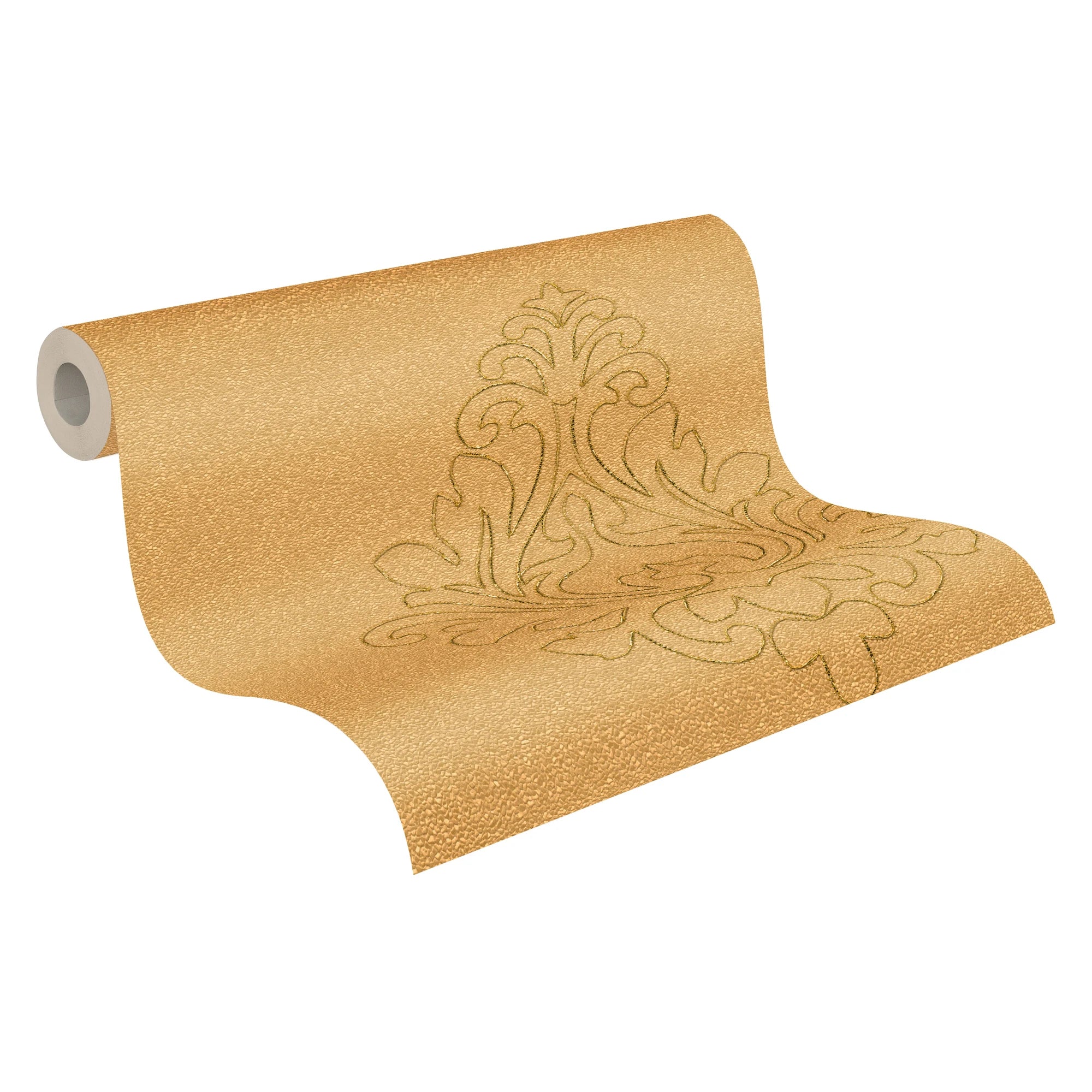 Made in Germany Wallpaper Panels Damask Gold Yellow Orange Non Woven Premium Fabric Wallpaper Home Decor Panel - 320 x 070 m