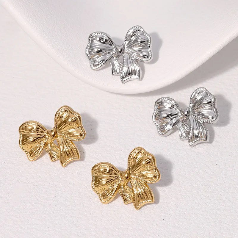 Beimai OEM Waterproof Stainless Steel Stud Earrings Simple and Elegant Bow Design Trendy Style for Gift