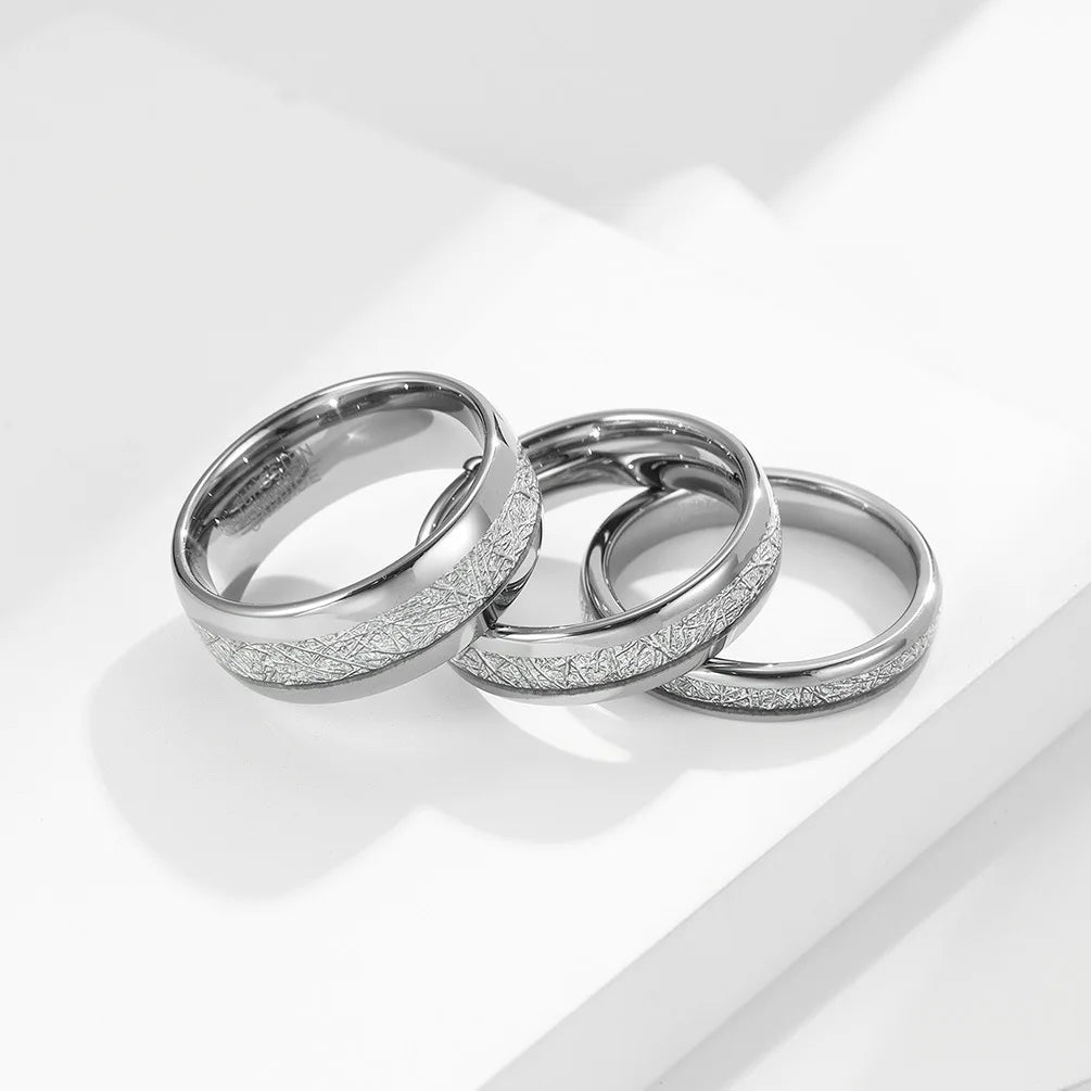 Poya K Ready to Ship Comfort Fit Imitated Meteorite Silver Polished Tungsten Carbide Ring