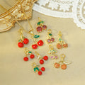 Trendy Custom Enamel Zircon Fruit Metal Pendants 18K Gold Plated Cherry Pendants Necklaces Charms for Jewelry Making Bracelet