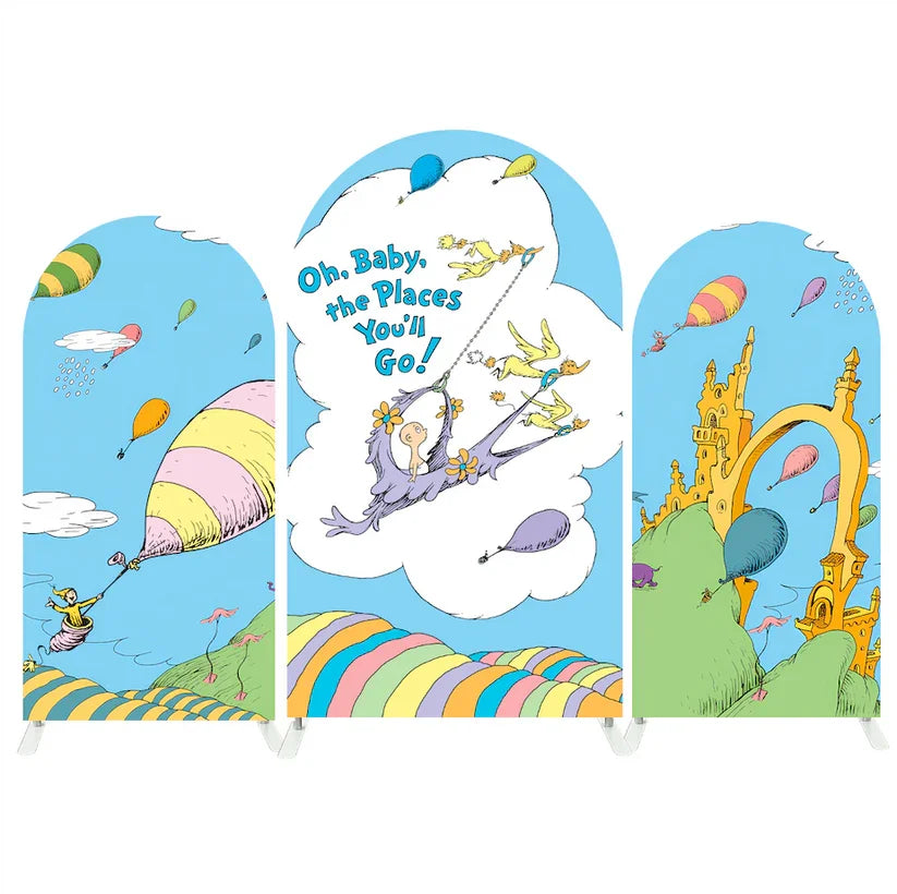Customized Oh Baby the Place You'll Go Birthday Baby Shower Theme Background Fabric Cover for Party Decoration for Party Event