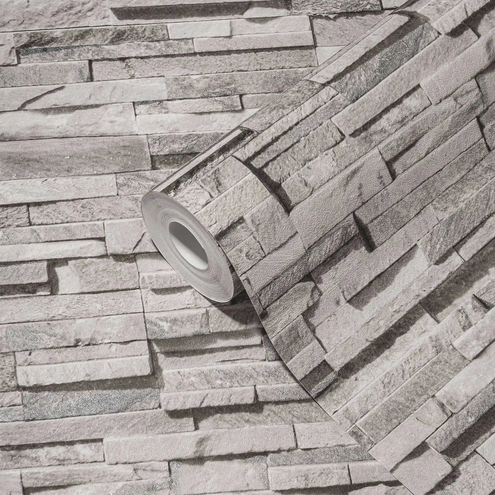 Made in Germany - Wallpaper rolls Stone Light Grey Beige Silver - Non Woven Vinyl - Wallpaper Stone Look - 1005 x 053 m