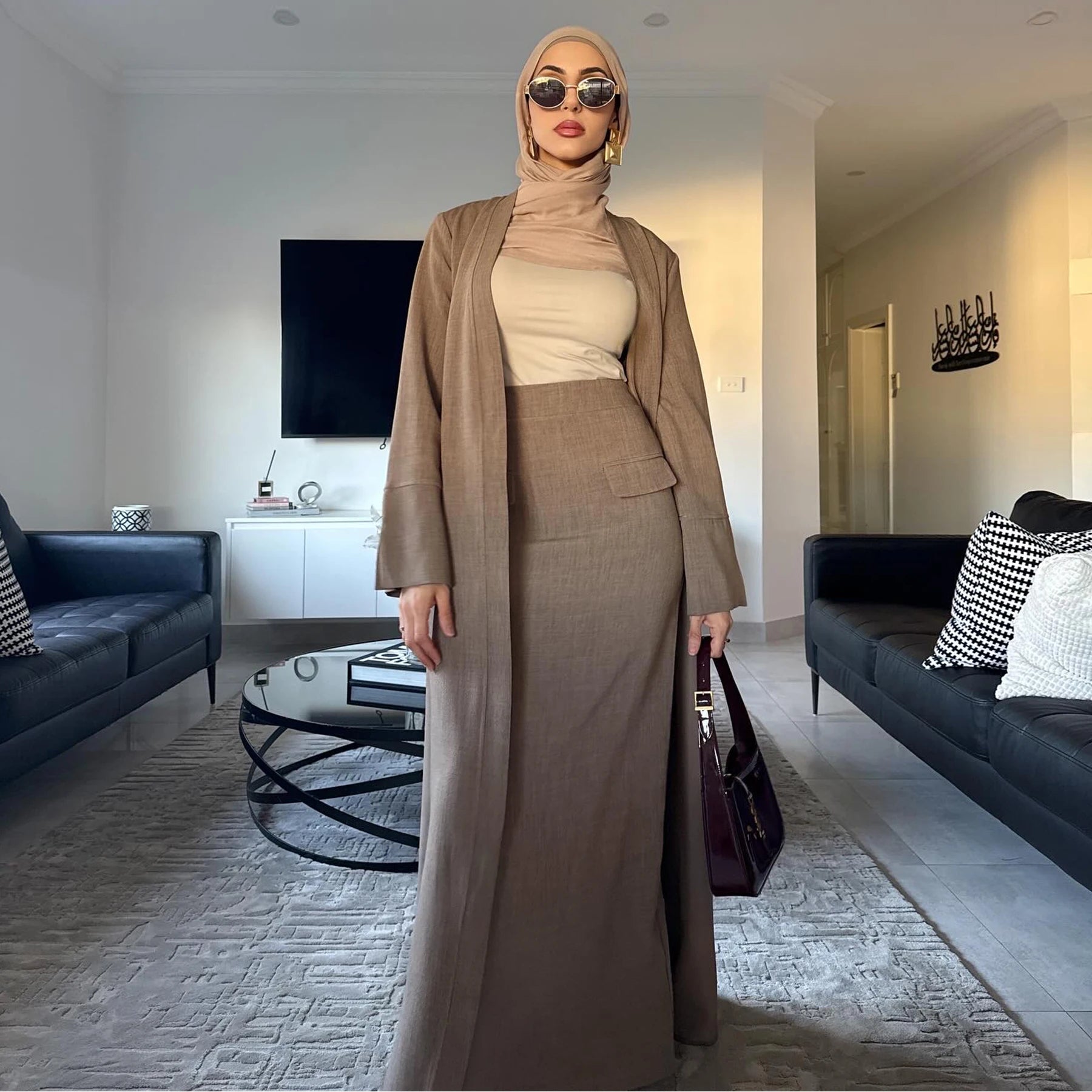 Loriya 2025 Fashion 2 Piece Abaya Set Muslim Abaya Dress with Khimar Abaya Eid Women's Trendy Islamic Clothing