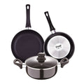 PIXEL Chef Sauce Set of 2 Frying Pans 20/24cm + Saucepan with Lid 24cm in Pressed Aluminum and Non-Stick