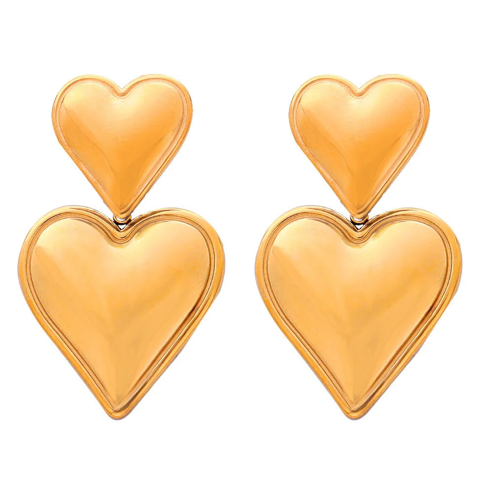 Hypoallergenic 18K Gold Plated Heart Stud Earrings for Women Mirror Polished Stainless Steel Dangle Fashion Jewelry Non-Tarnish