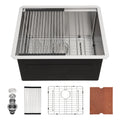 US Warehouse 16 Gauge Stainless Steel Brushed Single Bowl 23*19*13 Inches Drop-in CUPC Laundry Sink with Washboard