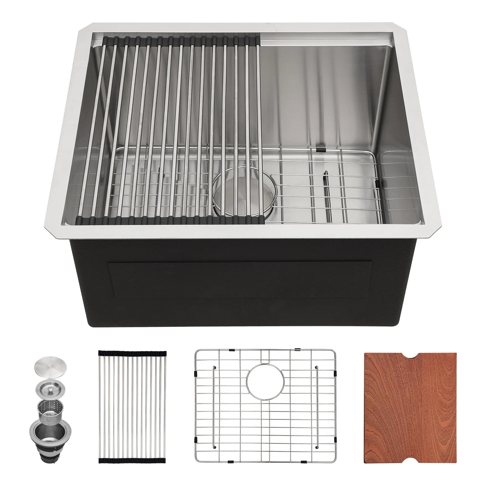 US Warehouse 16 Gauge Stainless Steel Brushed Single Bowl 23*19*13 Inches Drop-in CUPC Laundry Sink with Washboard