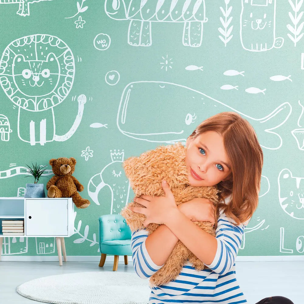 Made in Germany Photo Wallpaper Murals Animals Green White Non Woven Vinyl Wall Mural Modern Large Format Scenic - 371 x 280 m