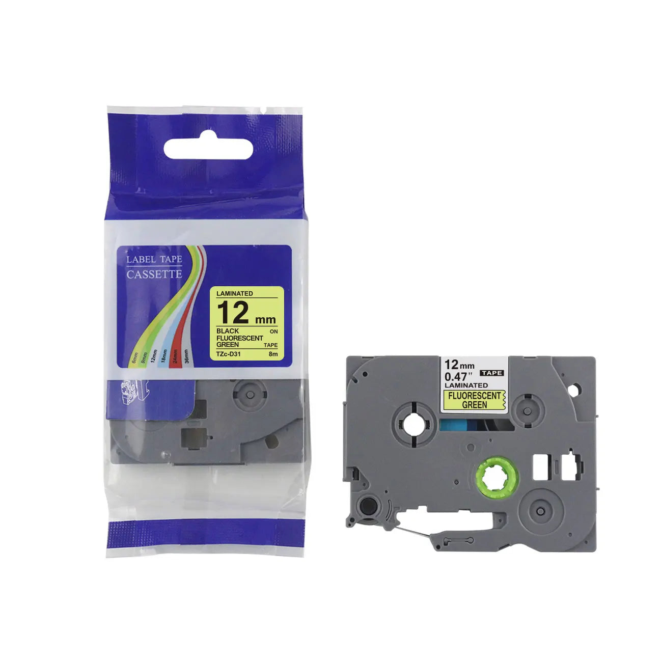 Tatrix TZED31 TZE-D31 12mm Fluorescent Tape Label Tape TZE-D31 for Brother GL100 PT200. TZE-D31 Label Tape