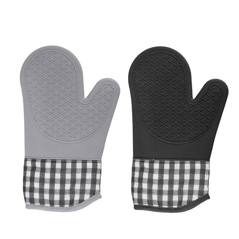 Two-Finger Silicone Gloves Dotted Anti-Scalding Heat-Insulating Cotton BBQ Grill Kitchen Oven Gloves