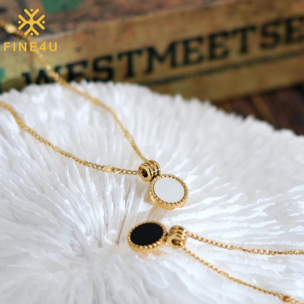 Women's Stainless Steel Clavicle Chain Natural Shell White Fritillaria Pendant Gold Necklace Fashion Jewelry Necklace