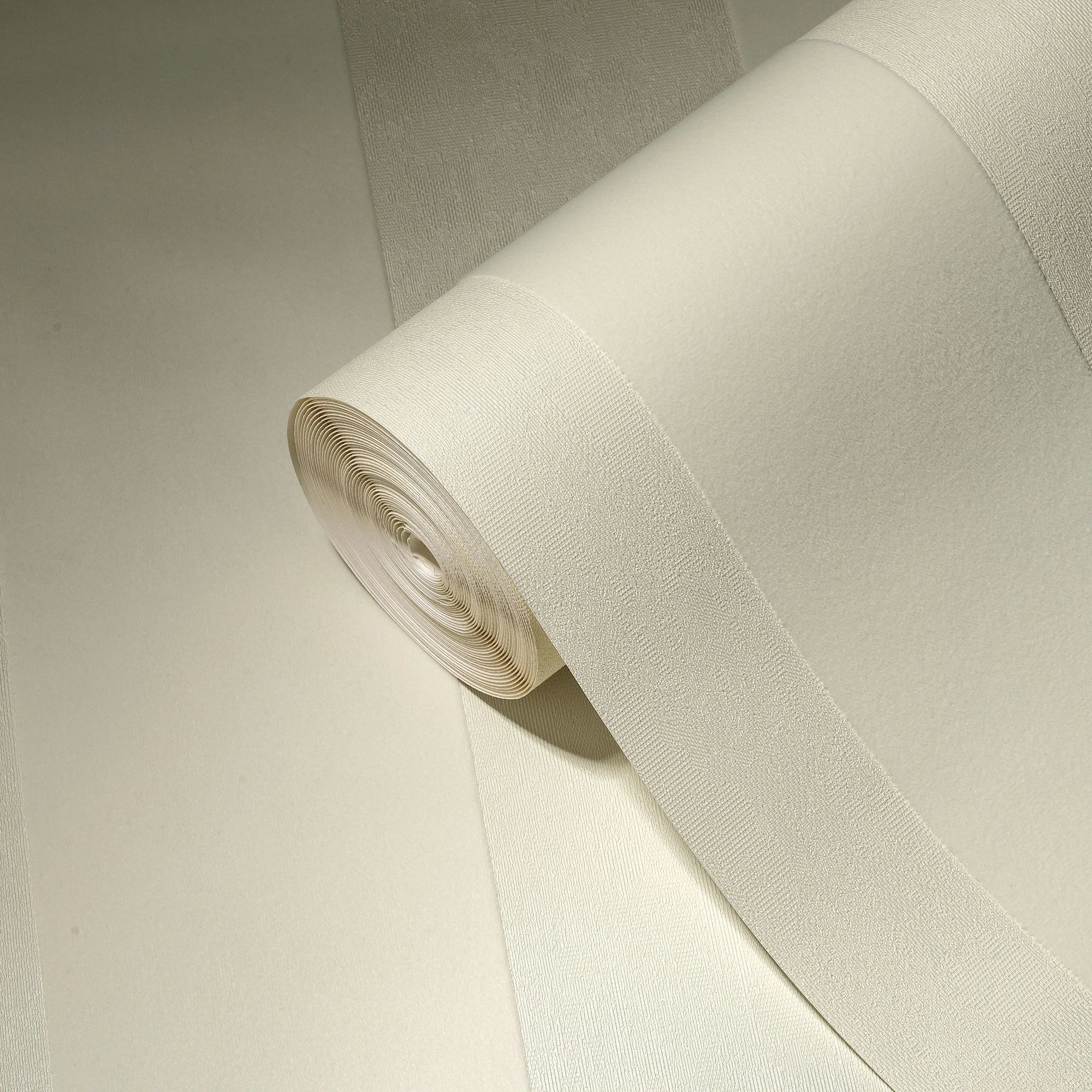 Made in Germany Luxury Wallpaper Rolls with Velvet Flock Stripes Cream Metallic Non Woven Premium Wallpaper - 1005 x 052 m