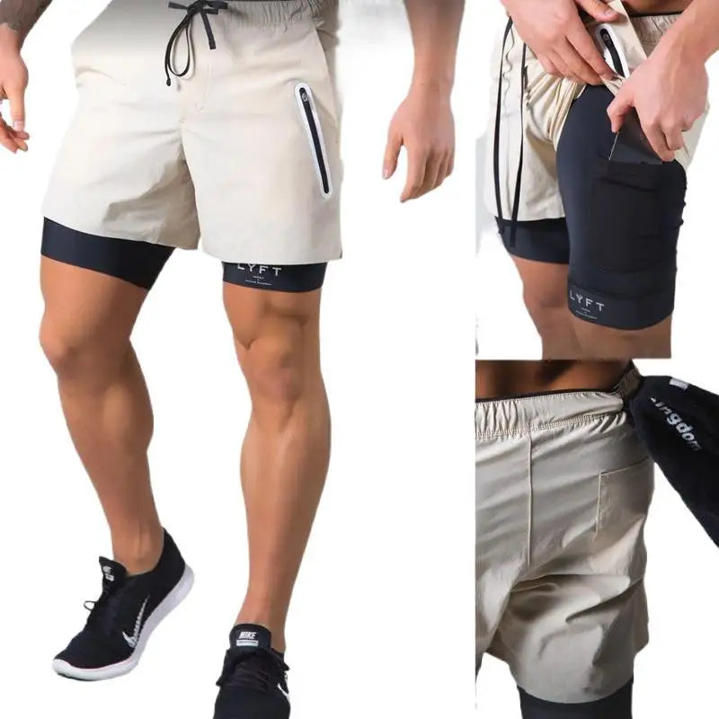 Running Shorts Sporty  Casual Outdoor Loose-Fitting  Multi-Pocket Double-Layer Fitness Shorts for Men