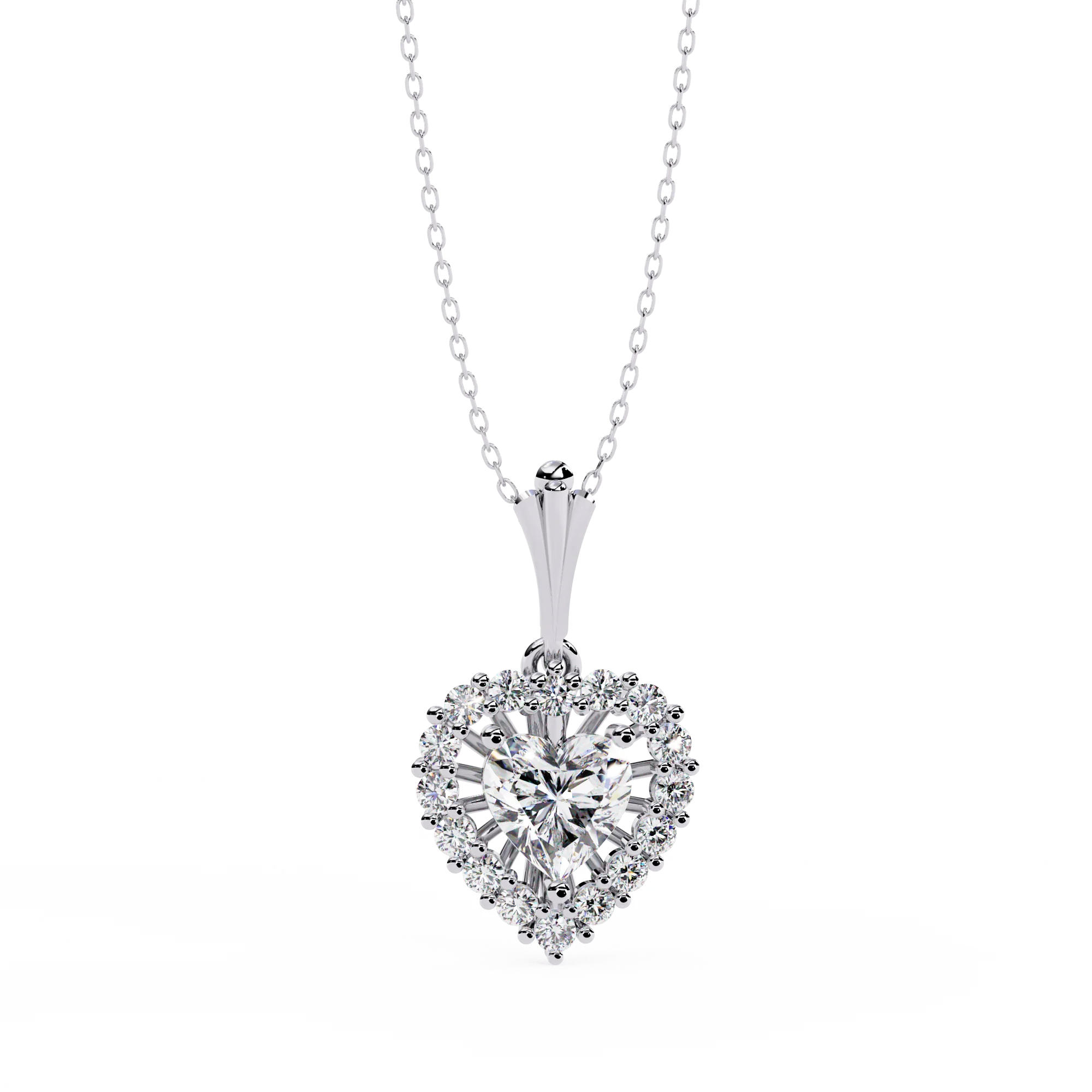 Hot Sale Trendy Charming Heart Pendant Necklace for Women Rose Gold Emerald Cut Diamond Rhodium Plated Rope Chain Pendant