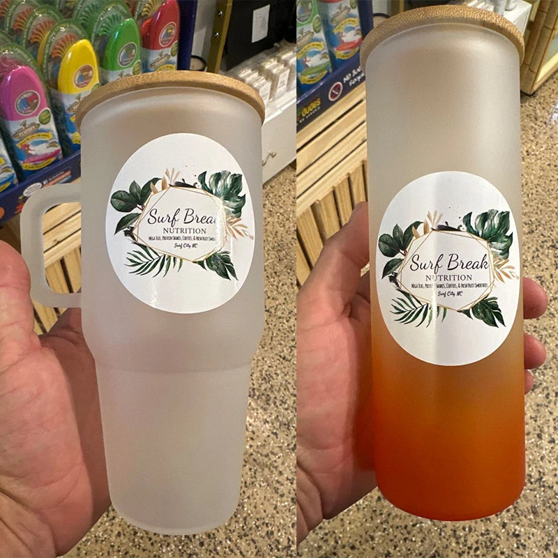 Sublimation Blank DIY 24oz 25oz 32oz 40oz Glass Tumbler Cups Drink Cup Mug Glasses Tumblers With Handle Straw Lids Holographic