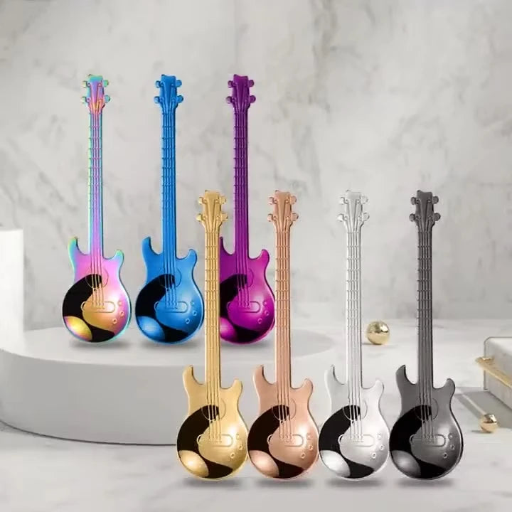 Wholesale Creative  Spoons Cutlery Musician Guitar Stainless Steel Teaspoon  Ice Cream Dessert Spoons Tea Stirring Coffee Spoon