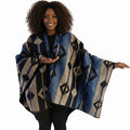 Exve Exclusive Blue Beige Black Ethnic Patterned Non-Pilling Wool Shawl Poncho Warm Unisex Winter Camping Turkey