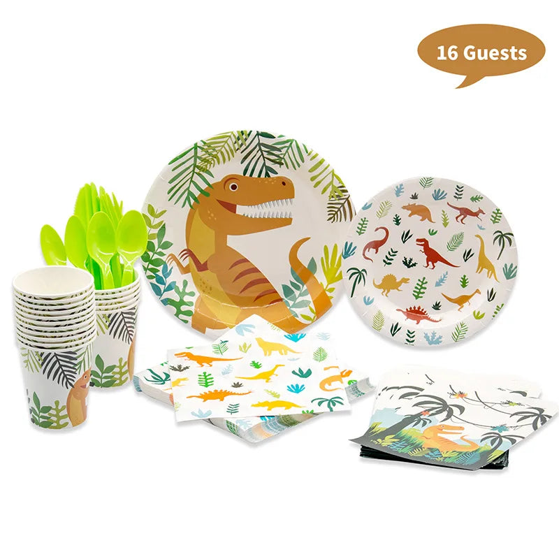 Dinosaur Themed Paper Plate Paper Cup Set Children's Birthday Party Tableware Birthday Party Supplies Decoration Set