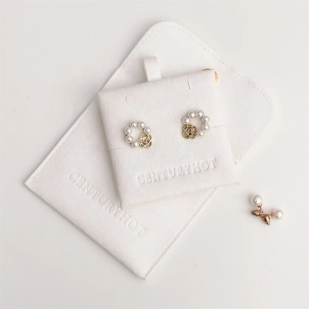 PUPPYSEW White  Microfiber Jewelry Bag Snap Button Pouch  Velvet Jewelry Packaging Bag With Insert Pad