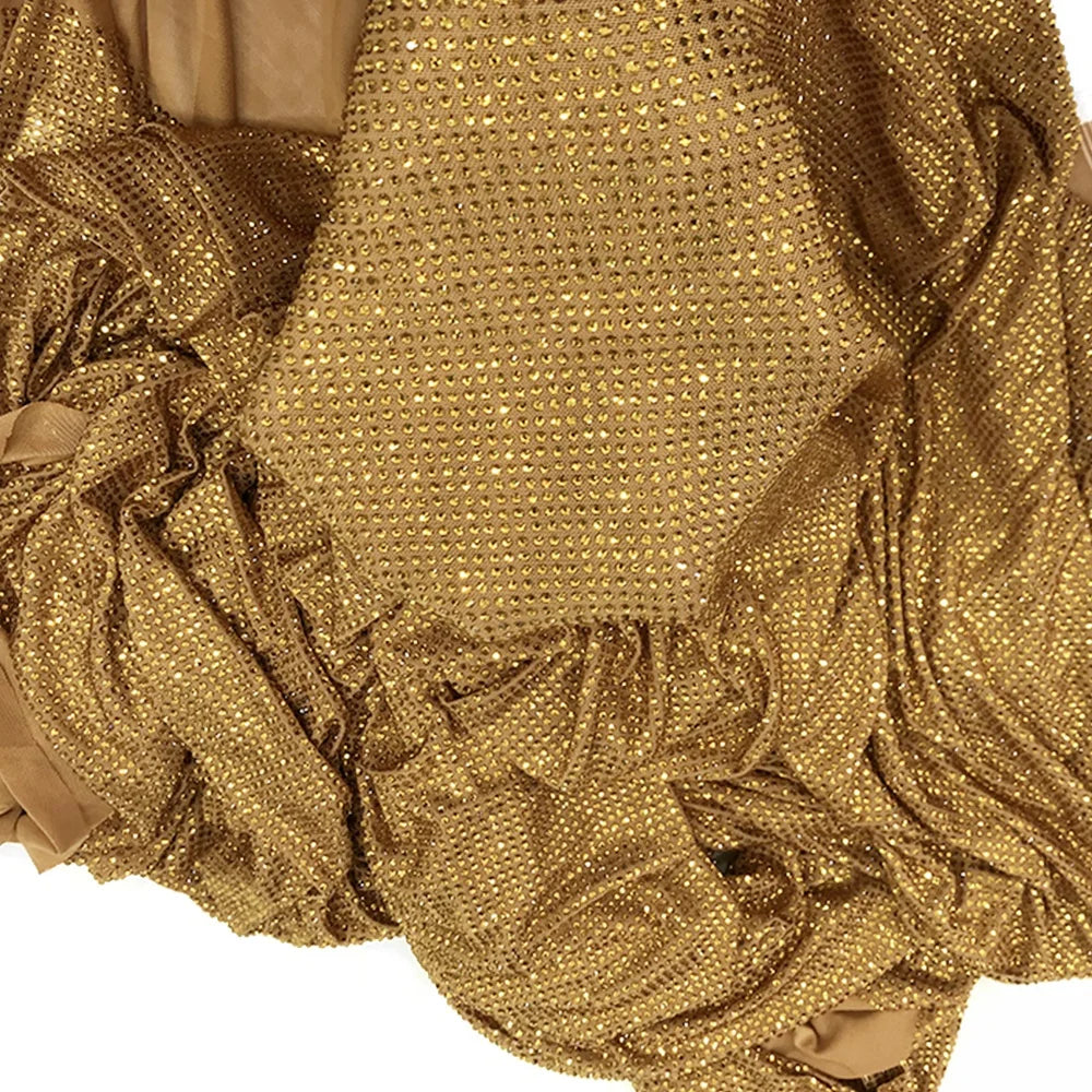 F002 Factory Outlet  Bling Rhinestone Stretchable Fabric Crystal Elastic Rhinestone Mesh
