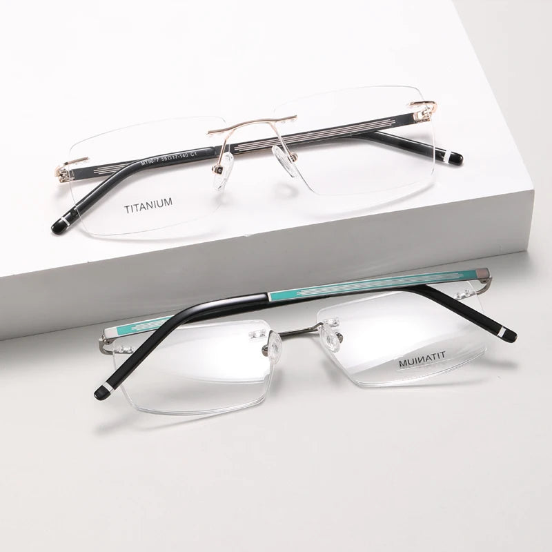 FEROCE Unisex Rimless Square Oval Titanium Lightweight Comfortable Clear Spectacles Optical Frames for Daily Wear