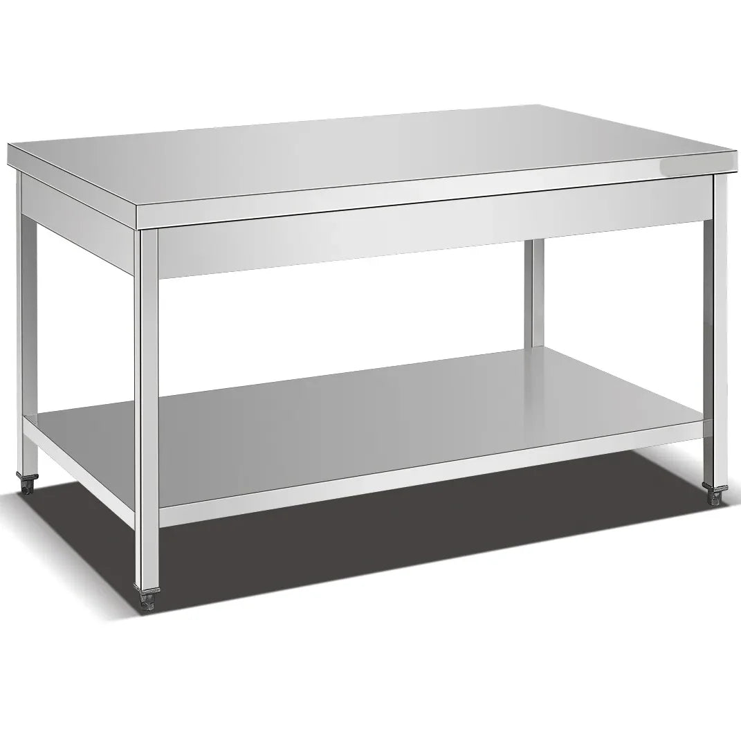 Commercial Kitchen Stainless Steel Work Table Two Tier Workbench 201 304 With Backsplash Easy Operate Convenient Clean