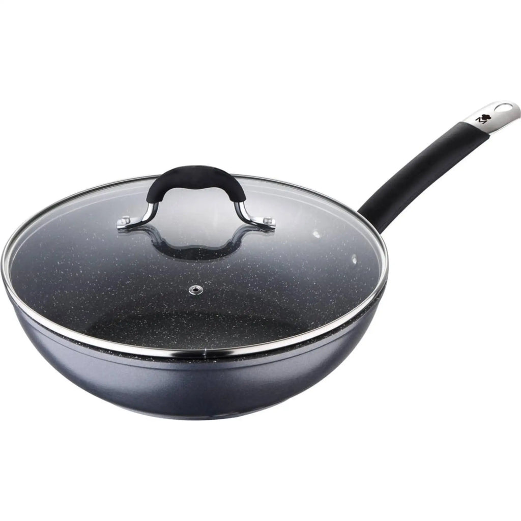 MasterPRO 28x8cm Wok with Forged Aluminum Lid Suitable for Induction