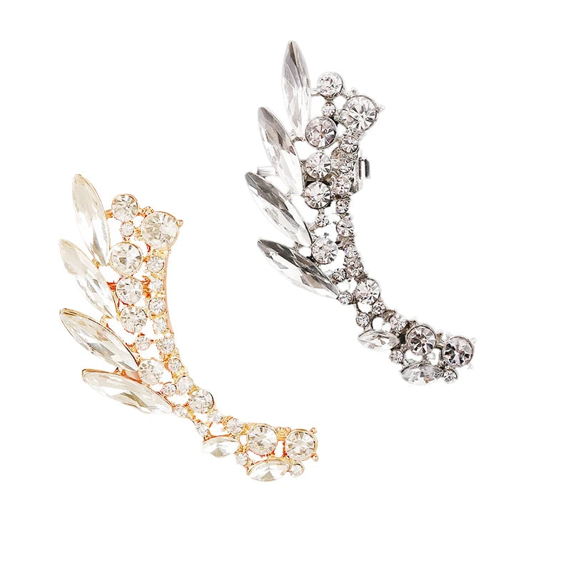 Fashion Angel Wings Ear Clips Earrings Jewelry Women Personality Multi Layer Rhinestone High End Shiny Stainless Steel Earrings