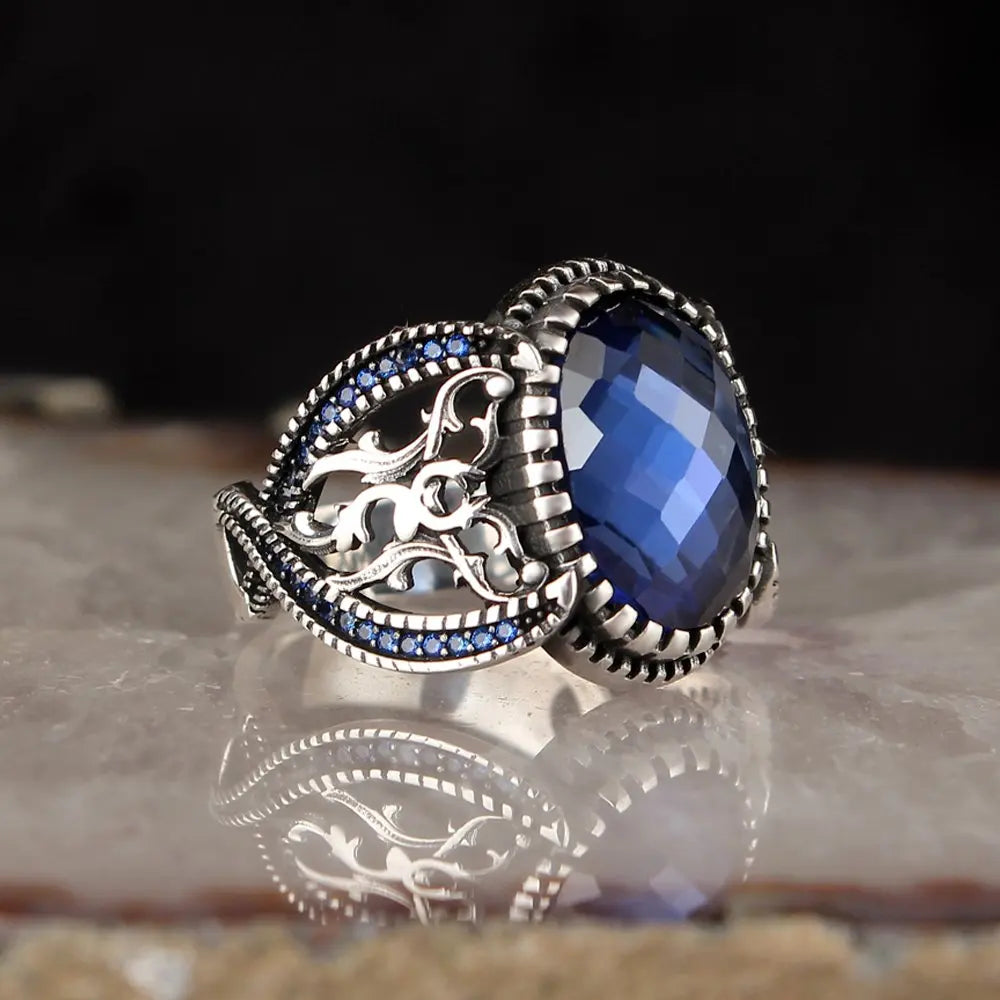 Men's Classic 925 Sterling Silver Bezel Setting Zircon Ring Wedding & Party Jewelry Turkish Made