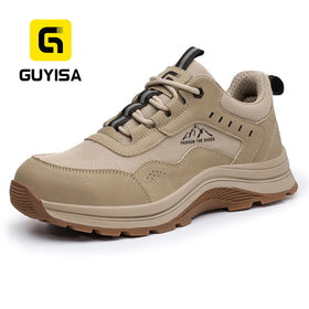 GUYISA Leisure Series Microfiber and Steel Wire Fabric Upper Rubber Sole New Style Yellow-brown Safety Shoes