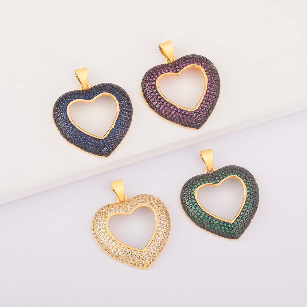 Wholesale Copper Gold Plated Heart Shaped Charms Multicolor CZ Enamel Inlay Children's Gift Fashion DIY Necklace Making Supplies